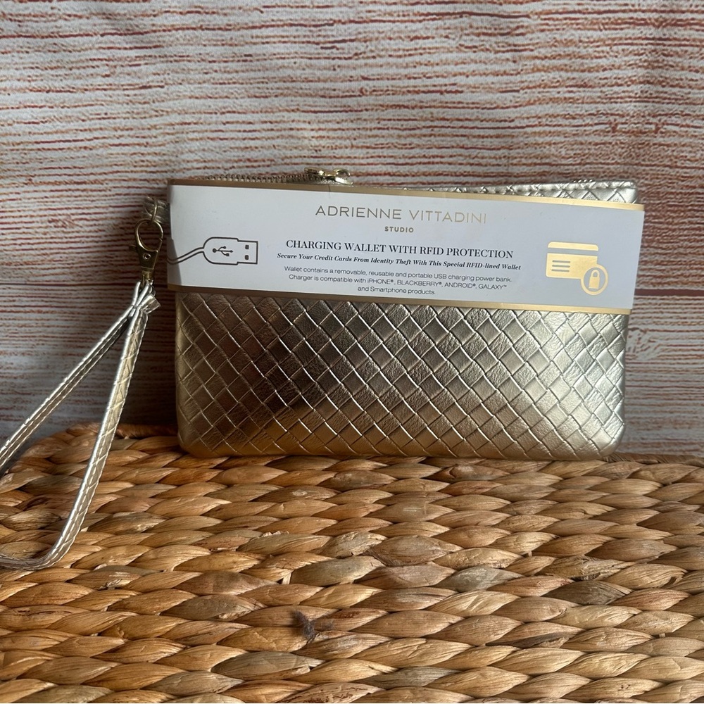 Adrienne Vittadini Metallic Gold Charging Wallet